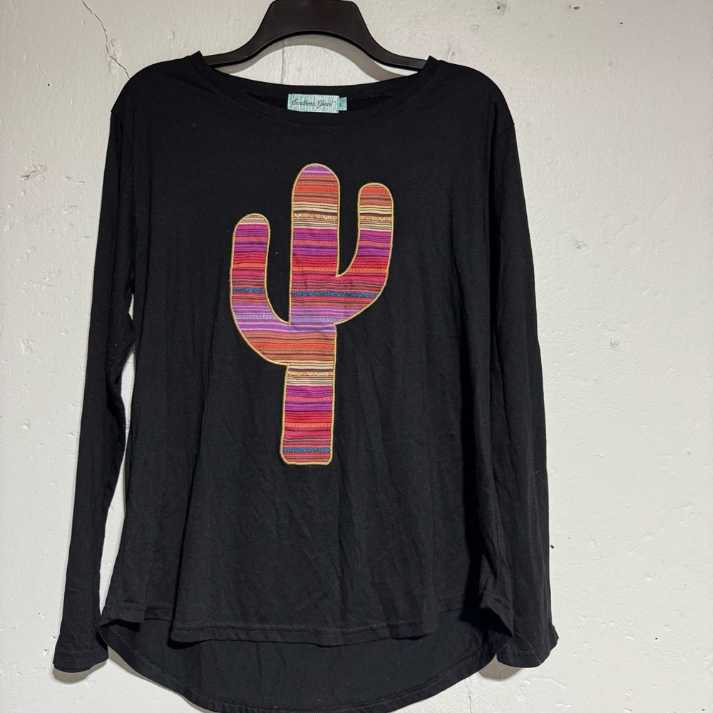 Southern Grace Black Top with Striped Cactus Design - Picture 2 of 9